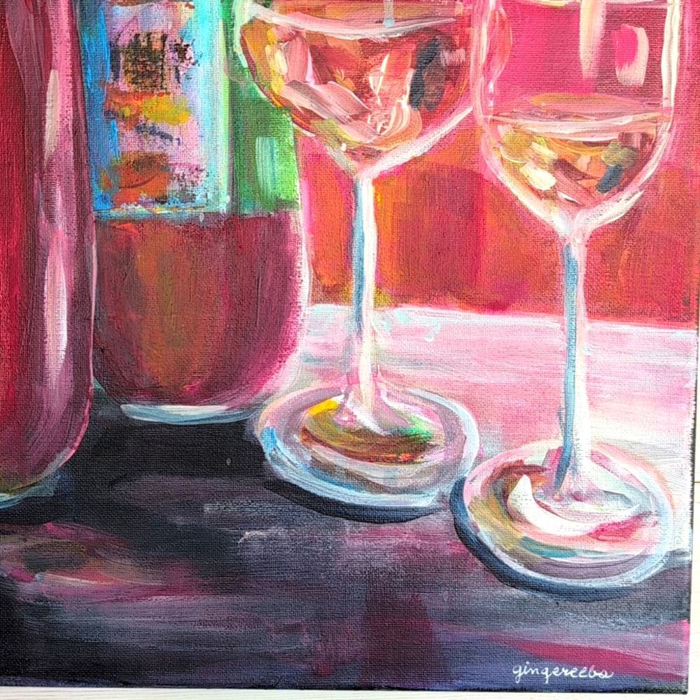 Wine Art On Canvas Signed Canvas Original Acrylic Hand Painted New Still Life - Picture 4 of 10